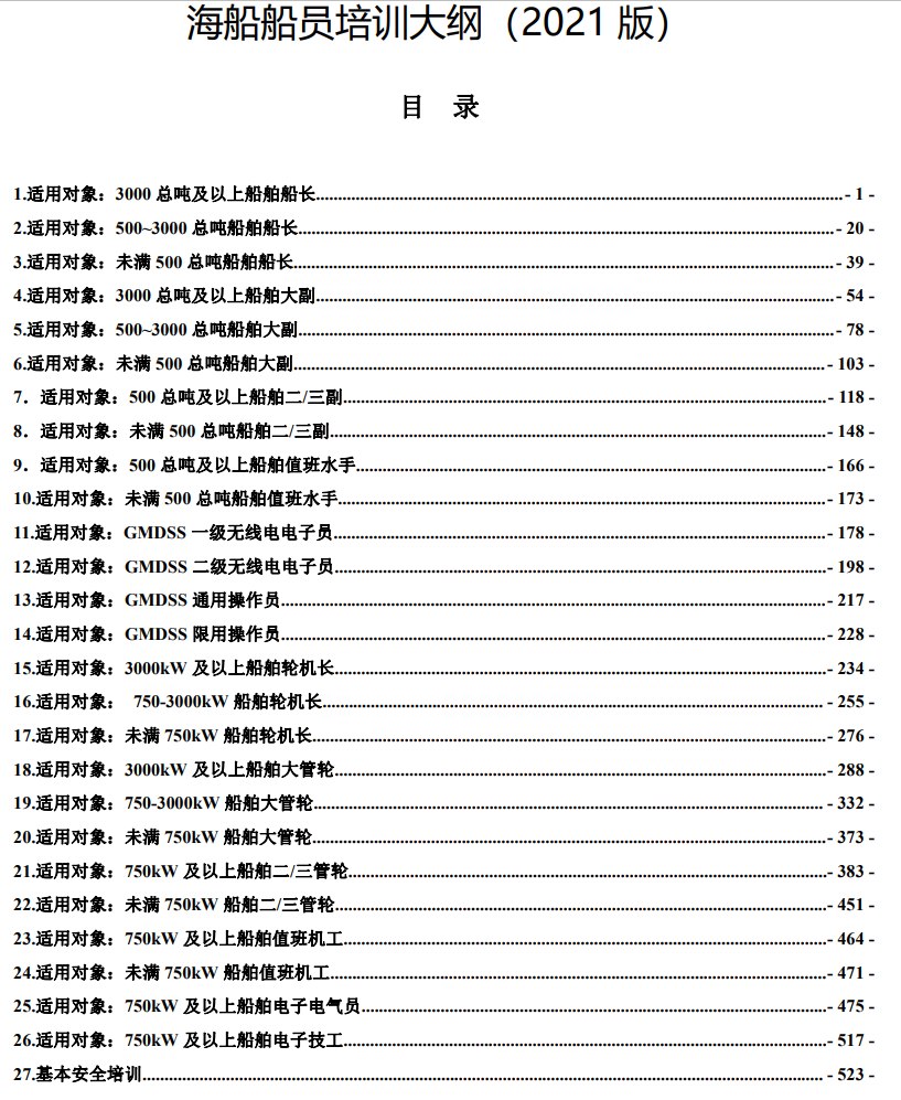 《海船船员培训大纲（2021版）》交办海﹝2021﹞49号