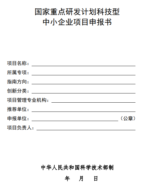 国家重点研发计划科技型中小企业项目申报书模板（2022）