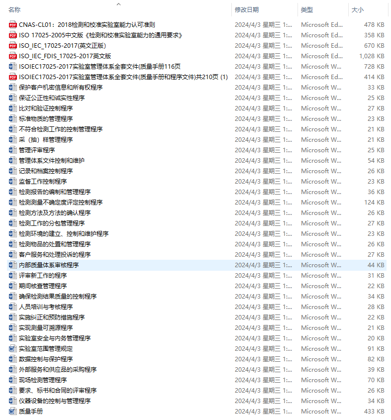 ISO17025实验室管理体系认证全套文件
